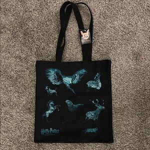 Harry Potter and the Cursed Child Black canvasTote Bag with Blue Patronus Design